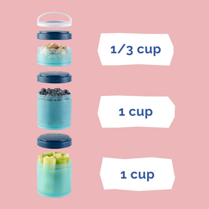 Side profile of Whiskware unicorn snack containers for travel