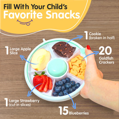Toddler using Trendo rotating snack container with hand strap