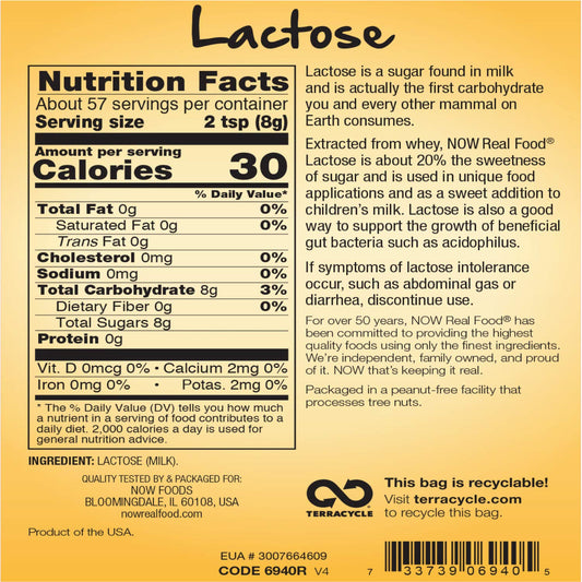NOW Foods Lactose 100 Percent Pure Specialty Sweetener six bag bulk pack