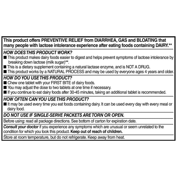 IKJ lactose intolerance chewable tablets box side view showing usage instructions