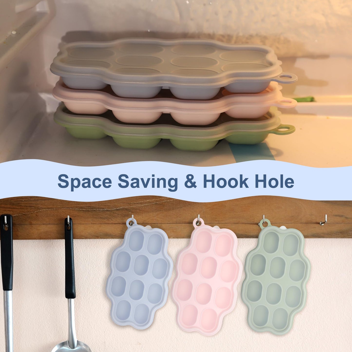 Close up of food-grade silicone baby freezer tray