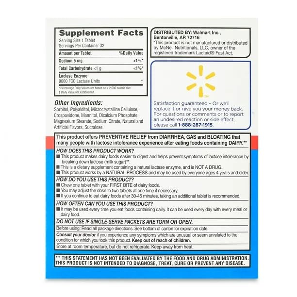 Fusion Shop Store Fast Acting Dairy Relief 32 count box displayed on an aesthetic background
