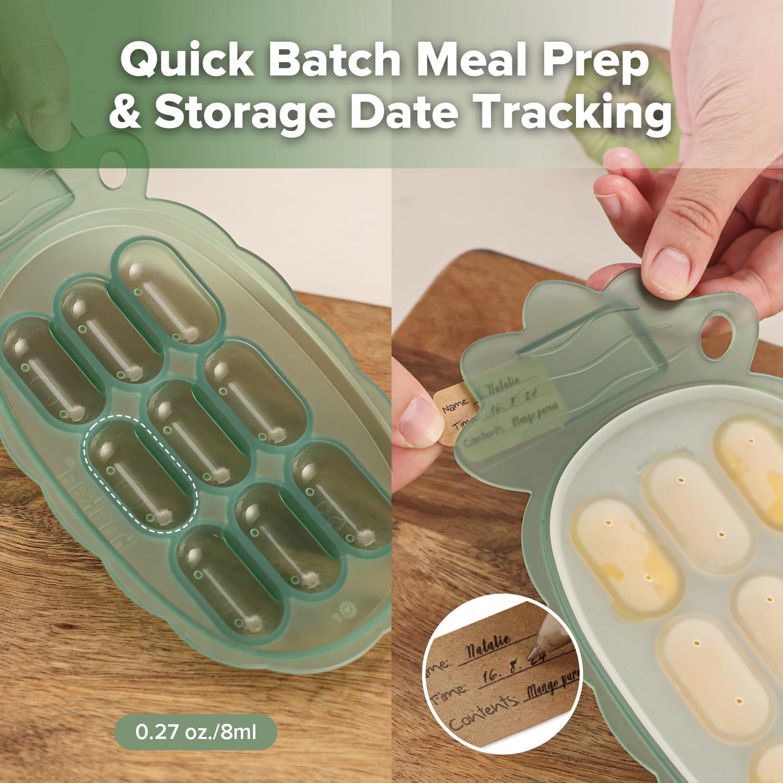 Flexible silicone baby food tray releasing frozen treats