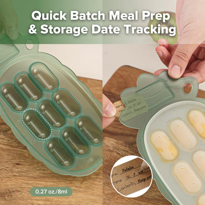 Flexible silicone baby food tray releasing frozen treats