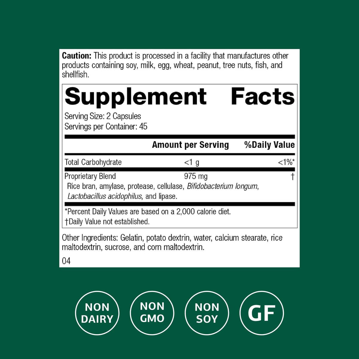 Standard Process Lact-ENZ supplement facts and ingredient label