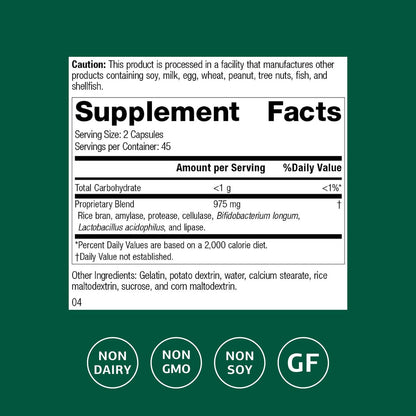 Standard Process Lact-ENZ probiotic 90 capsules nutritional label