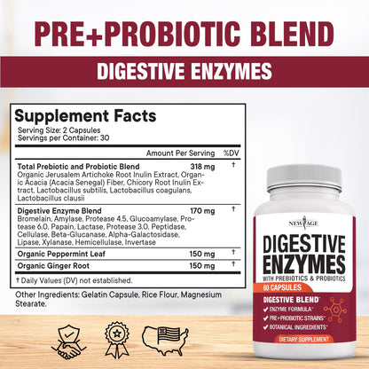 Side view of NEW AGE Digestive Enzymes container showing the soy-free and vegetarian labels