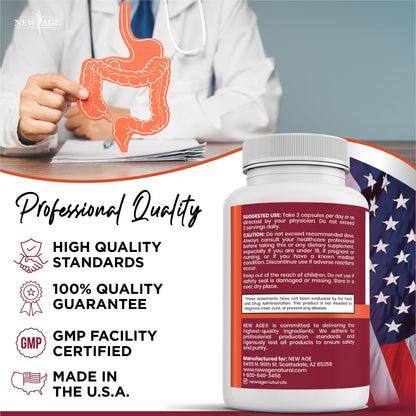 Authentic USA-imported NEW AGE daily gut supplement container standing upright