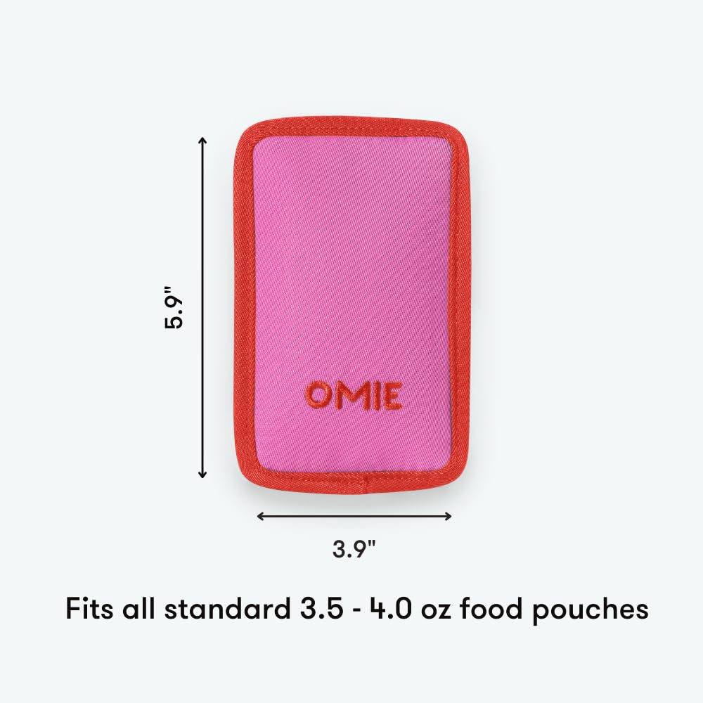 Close up of Omie brand logo on pink insulated sleeve