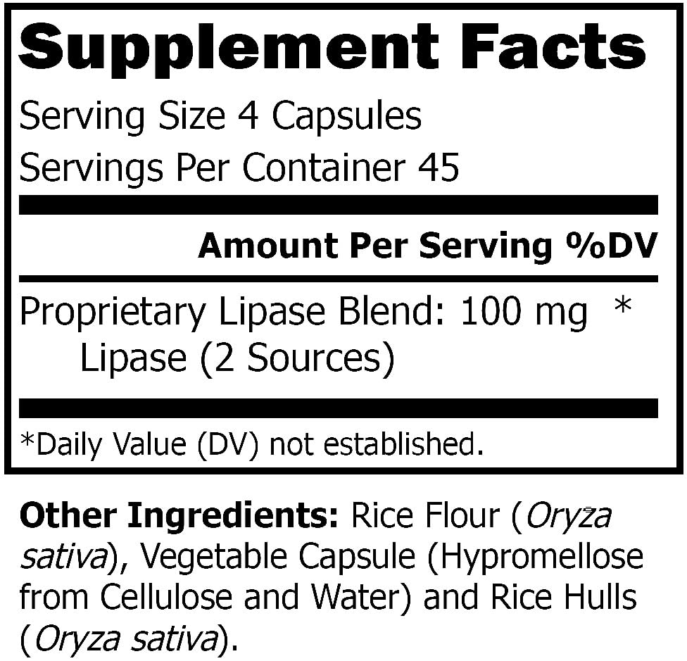 R-Garden Lipase Formula unflavored dietary supplement packaging details