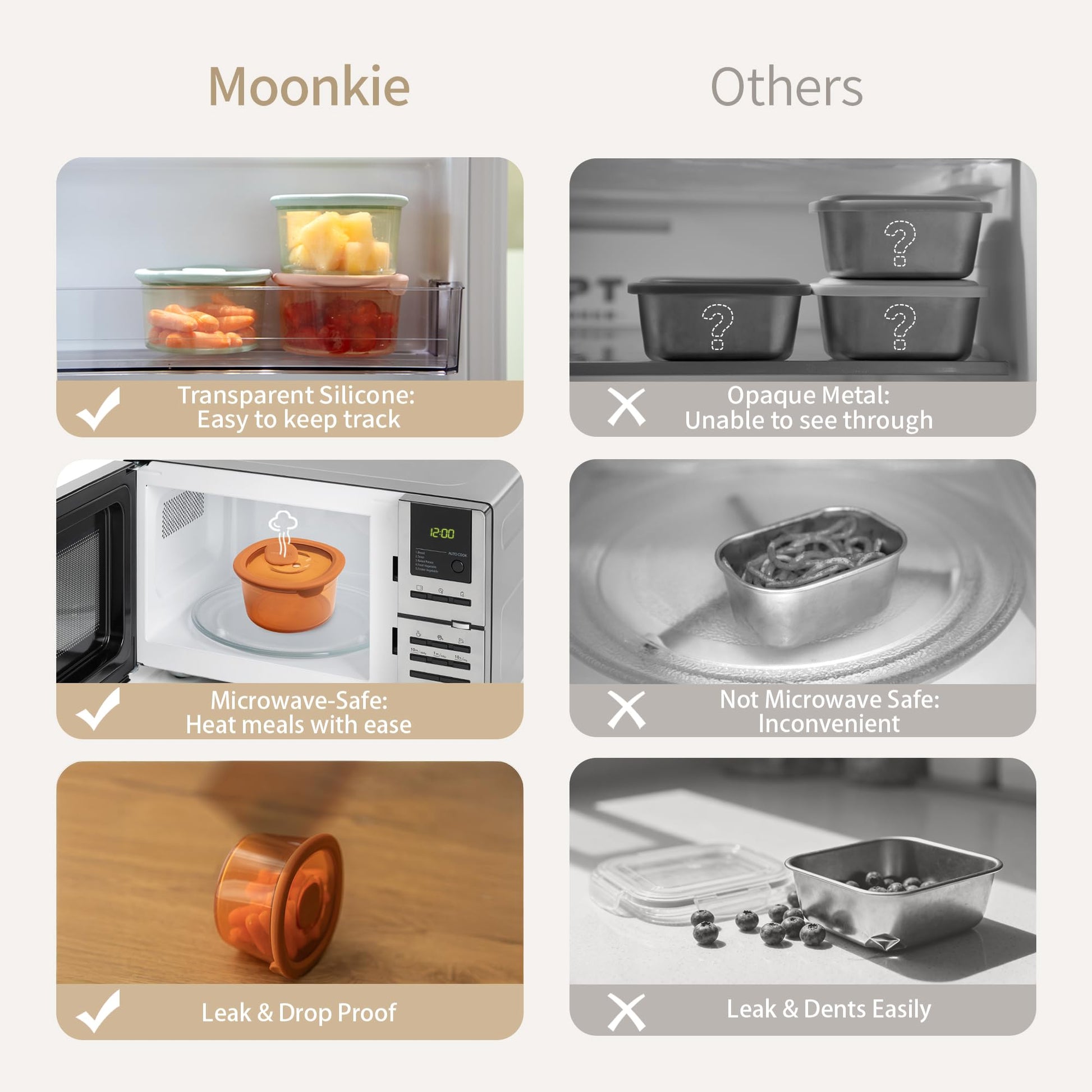 Moonkie 6 pack silicone food storage containers