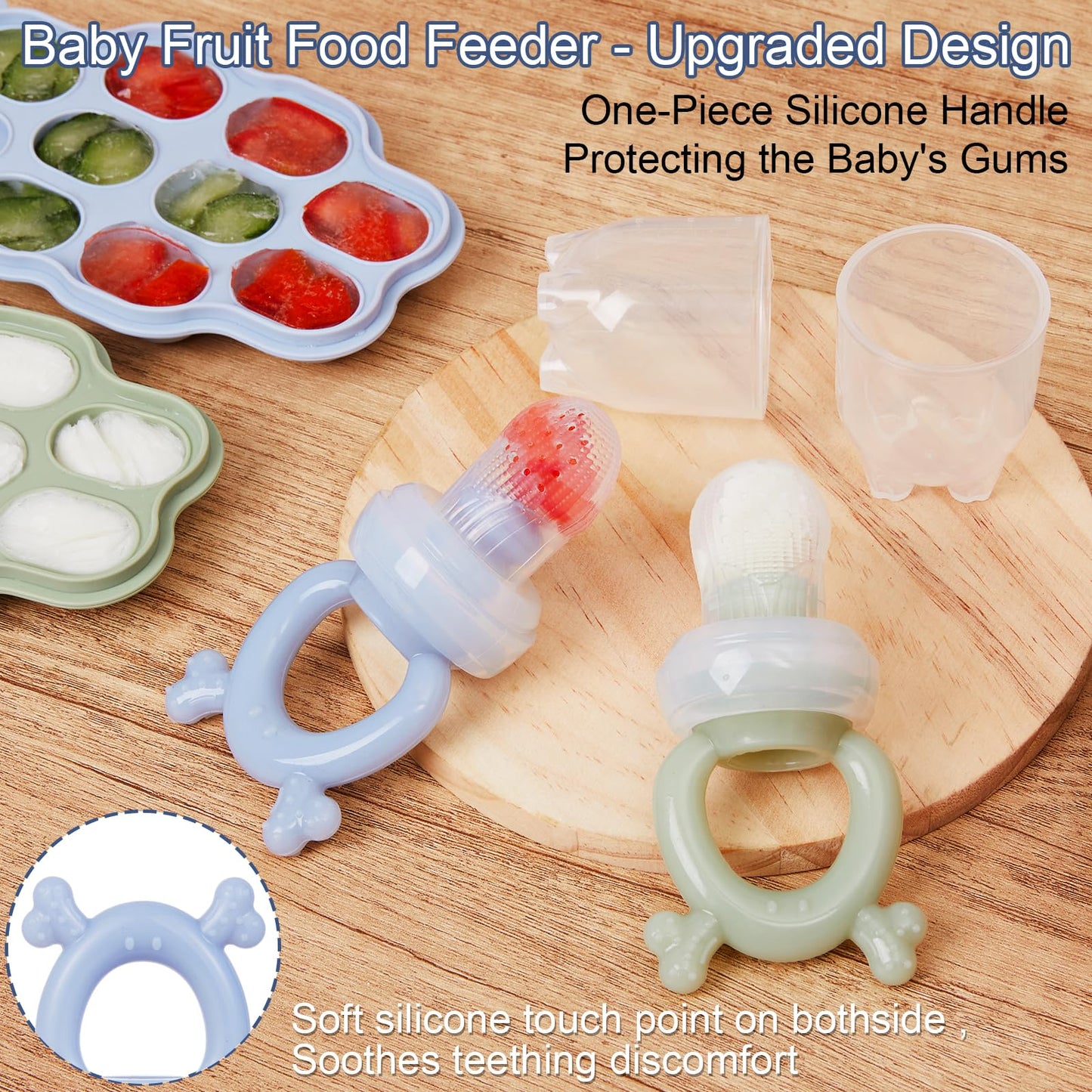 Baby using KingKam silicone pacifier feeder for teething relief