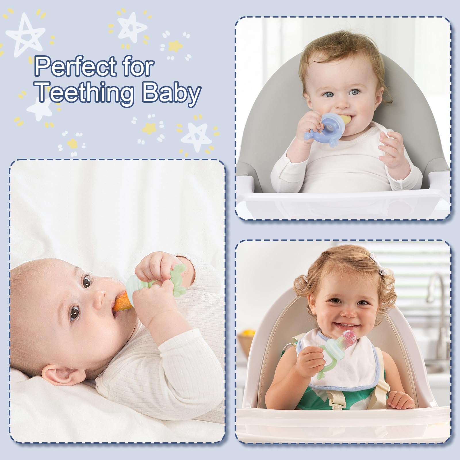 Educational diagram of KingKam baby feeding and teething set