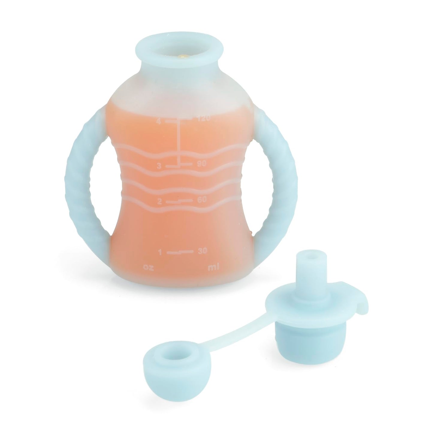 Toddler self-feeding with PandaEar reusable silicone food pouch