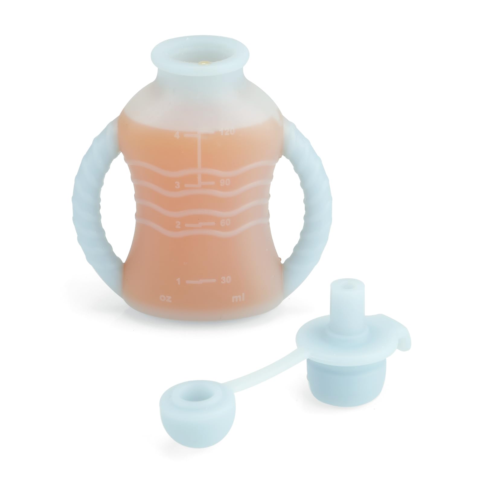 Toddler self-feeding with PandaEar reusable silicone food pouch
