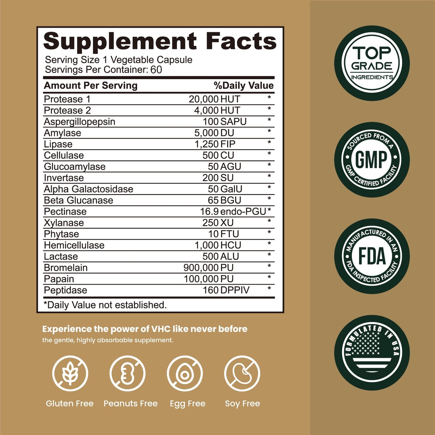 VHC premium maximum strength 500 milligram digest matrix supplement for men and women.