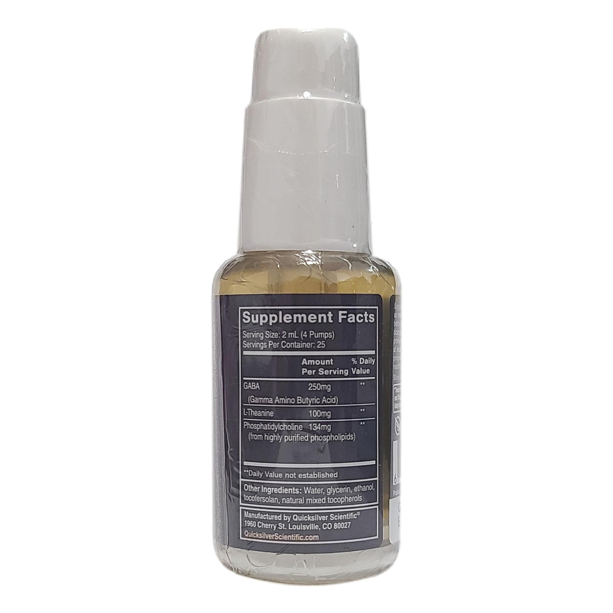 Quicksilver Scientific Liposomal GABA With L-Theanine side label details and ingredients