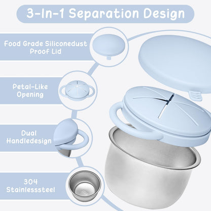 Two JVEOO snack containers showing spill-proof silicone lid design