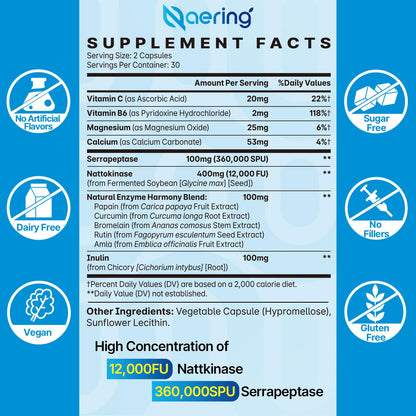 Naering 2 pack enzyme supplement capsules demonstrating liposomal and microbeadlet delivery technology.