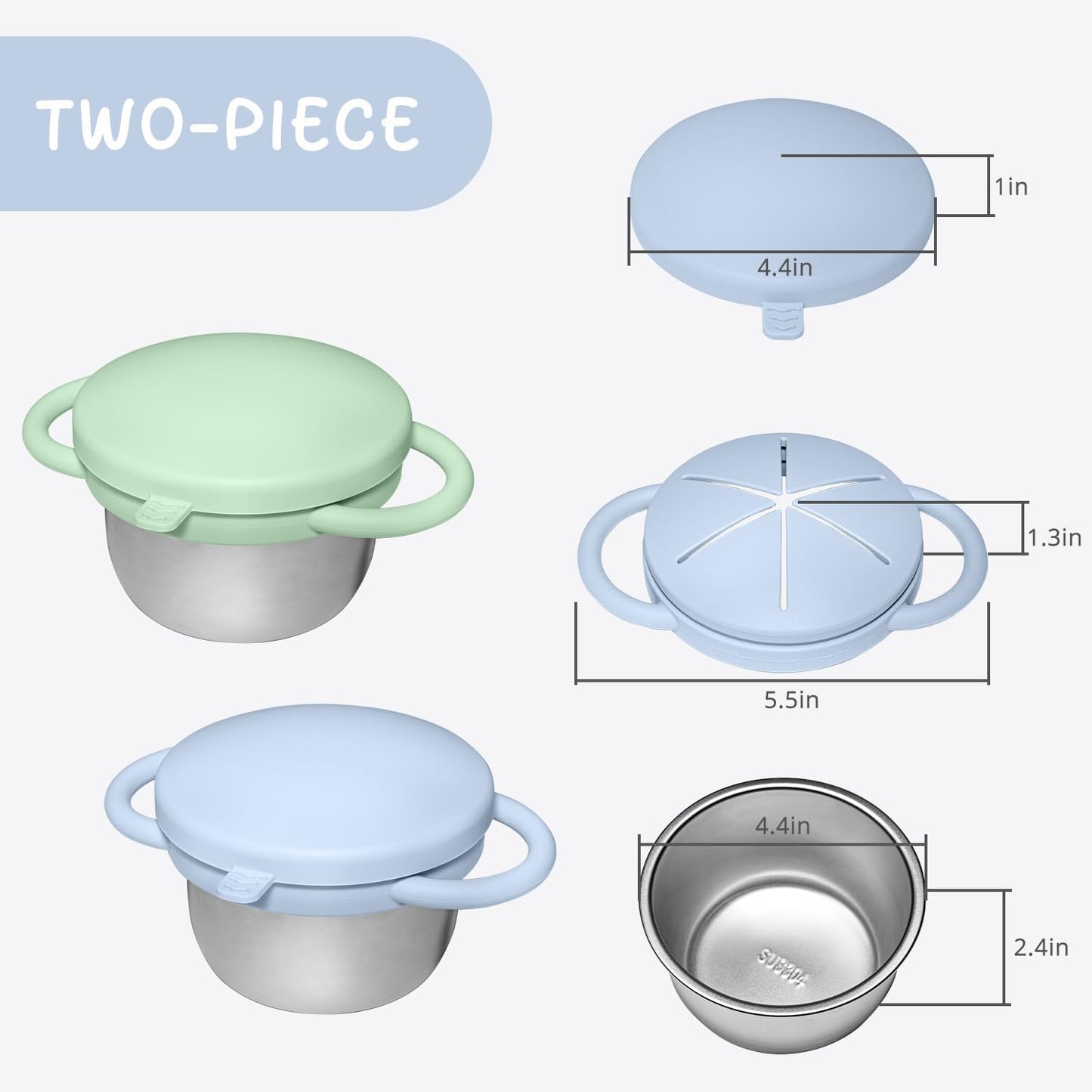 Dishwasher safe stainless steel snack cups for kids