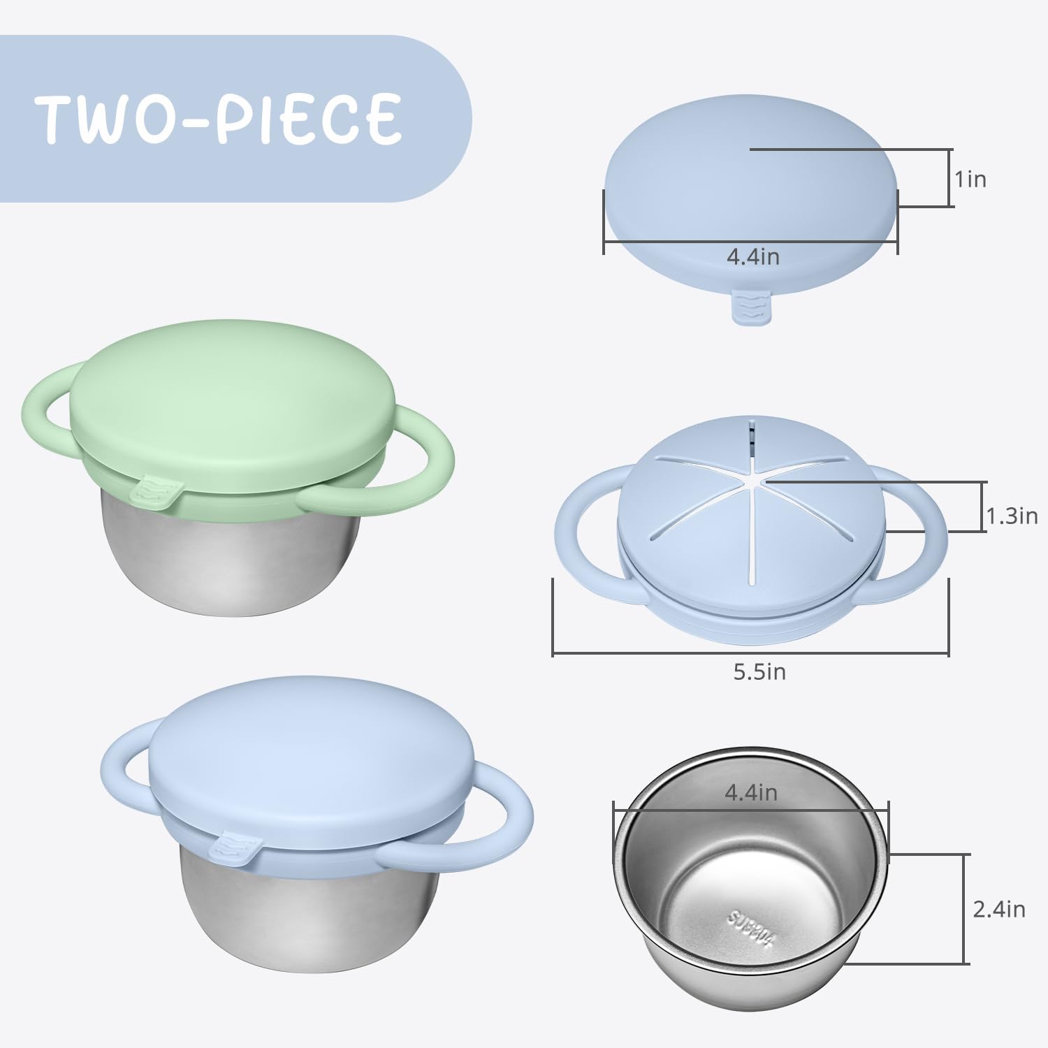Dishwasher safe stainless steel snack cups for kids