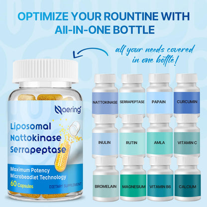 Supplement facts label of Naering Liposomal Nattokinase 12000 FU and Serrapeptase 360000 SPU.