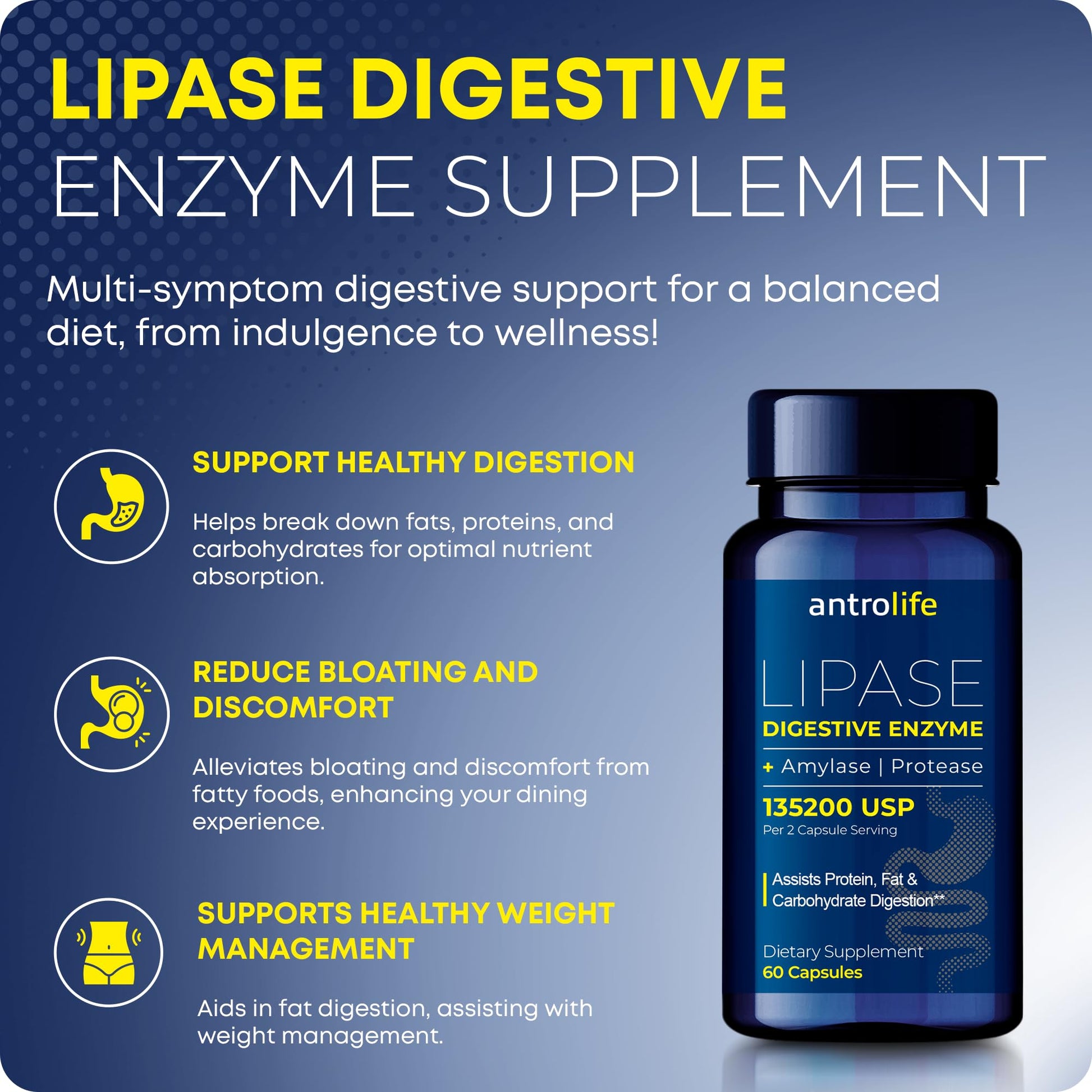 Antrolife 135200 USP multi enzyme capsules dietary facts side view