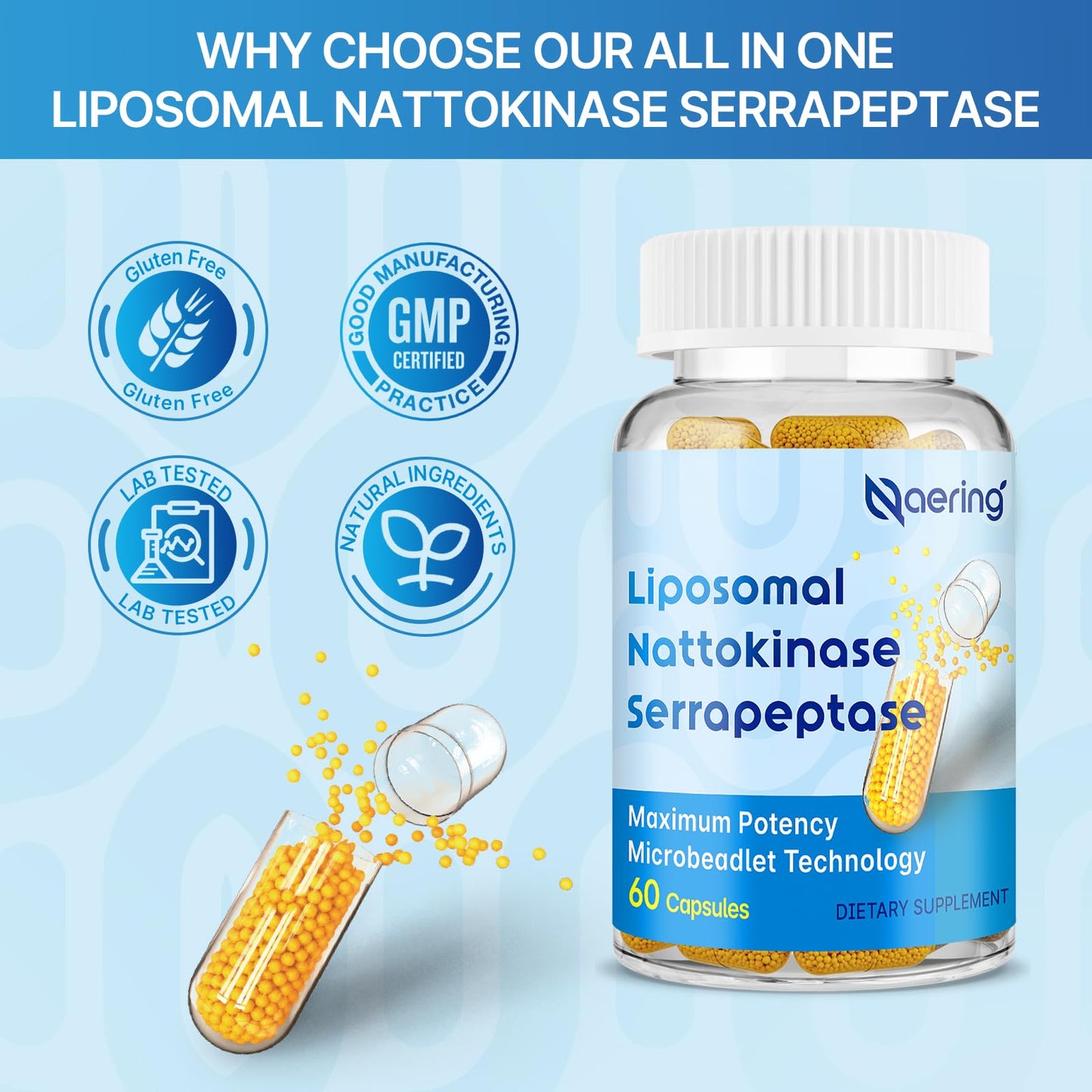 Naering Liposomal Nattokinase 60 capsules twin pack packaging demonstrating circulatory support details.