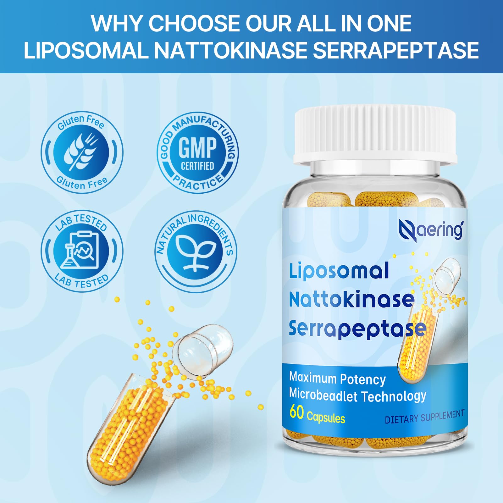 Naering Liposomal Nattokinase 60 capsules twin pack packaging demonstrating circulatory support details.