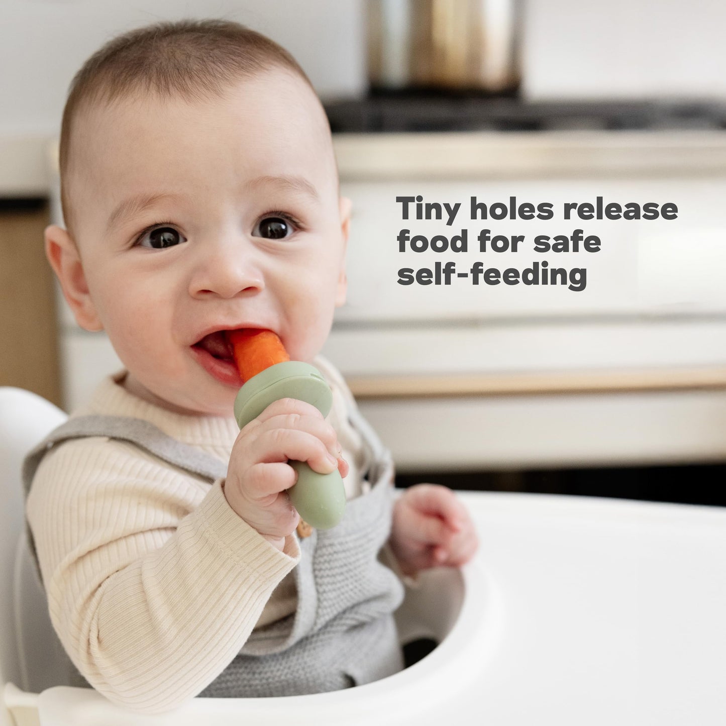 Side view of baby-led weaning feeder with micro-holes