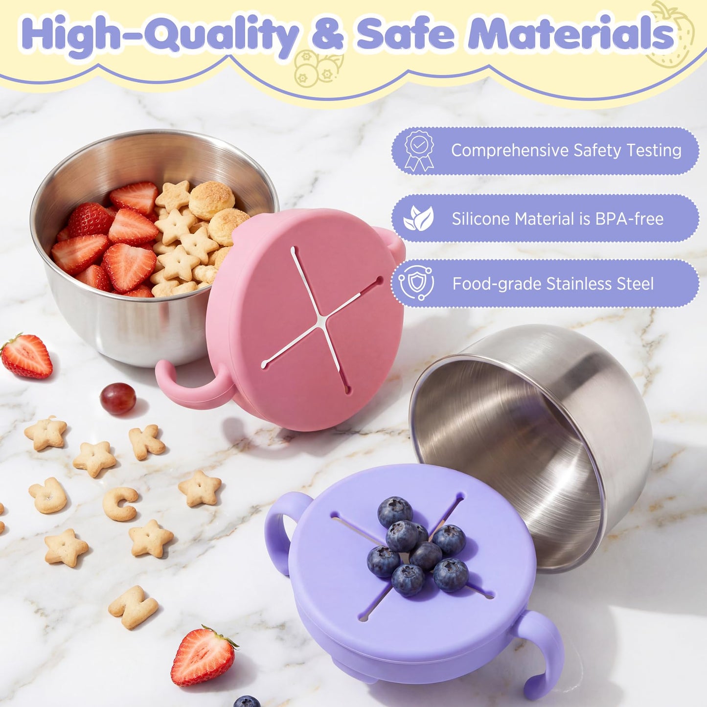 Two pack stainless steel snack containers with silicone lids