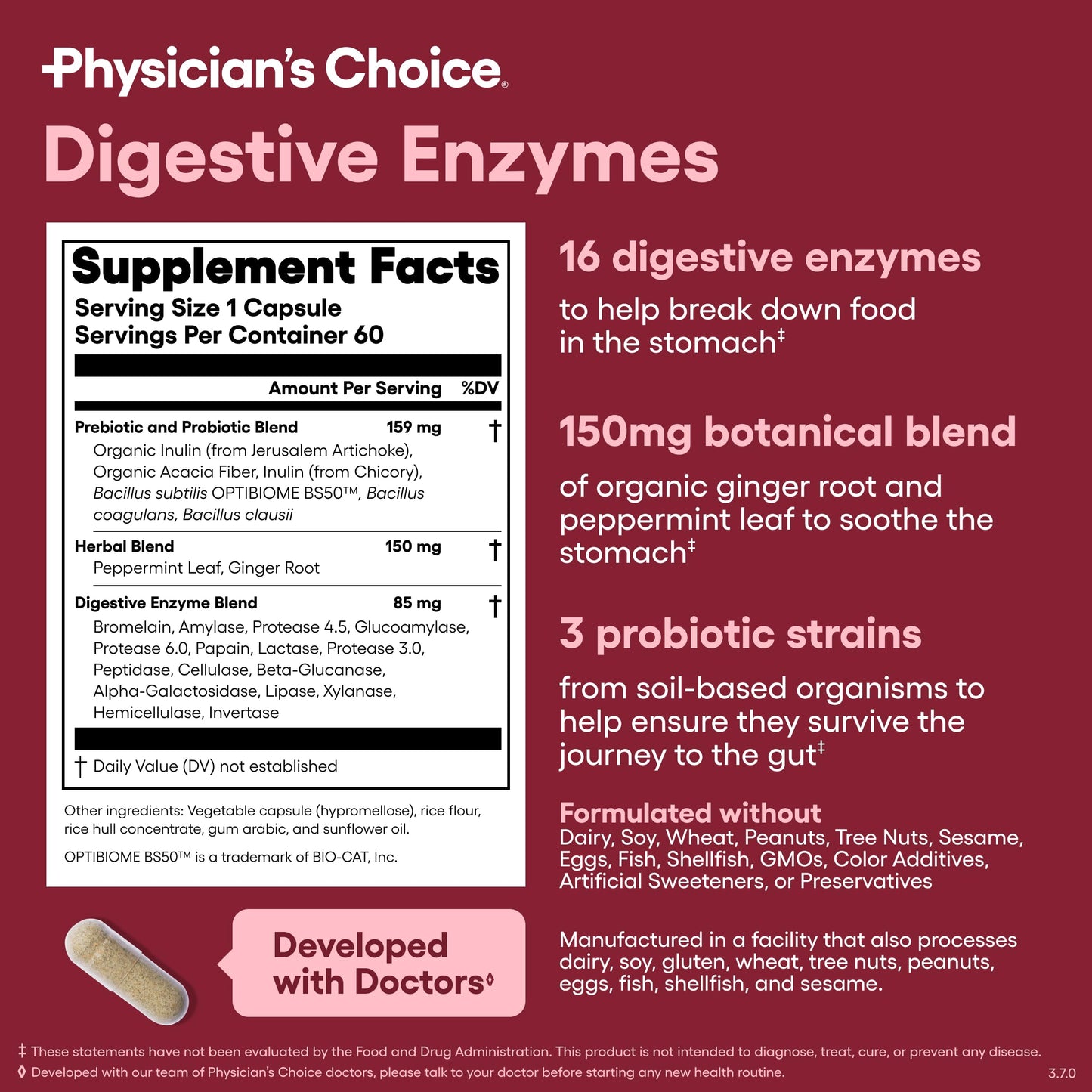 Vegetarian capsules of Physician's Choice three in one gut health formula