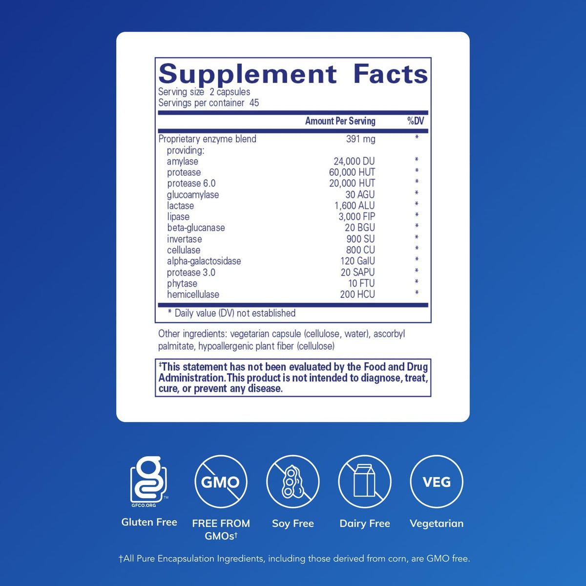 Pure Encapsulations Digestive Enzymes Ultra supplement facts and ingredients label