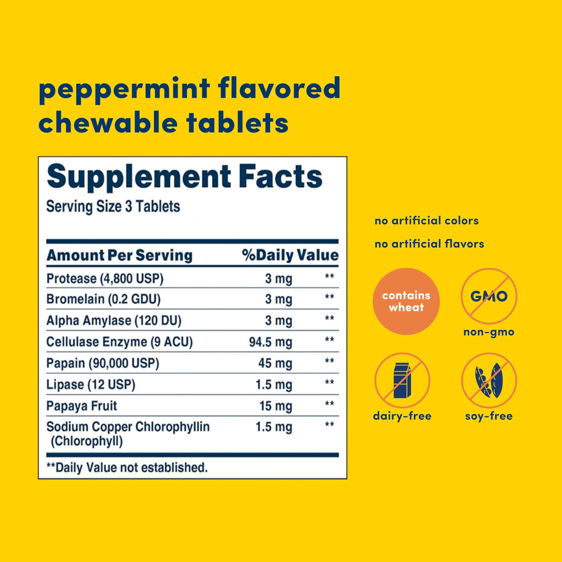 American Health Super Papaya Enzyme Plus back label displaying plant-based ingredients, supplement facts, and usage directions.