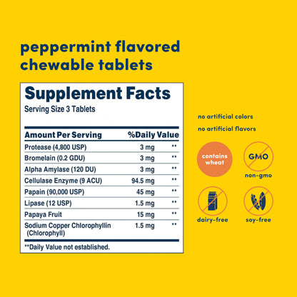 American Health Super Papaya Enzyme Plus back label displaying plant-based ingredients, supplement facts, and usage directions.