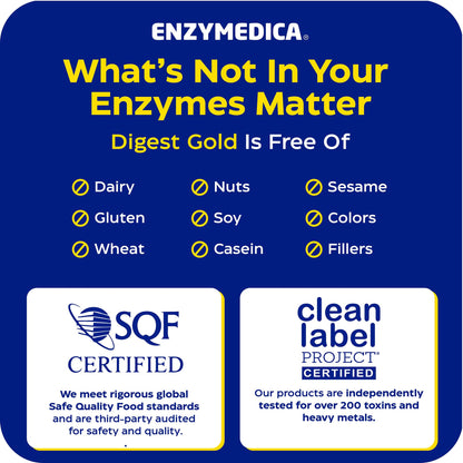 Enzymedica clean formulation packaging displaying allergy safe and gluten free product details