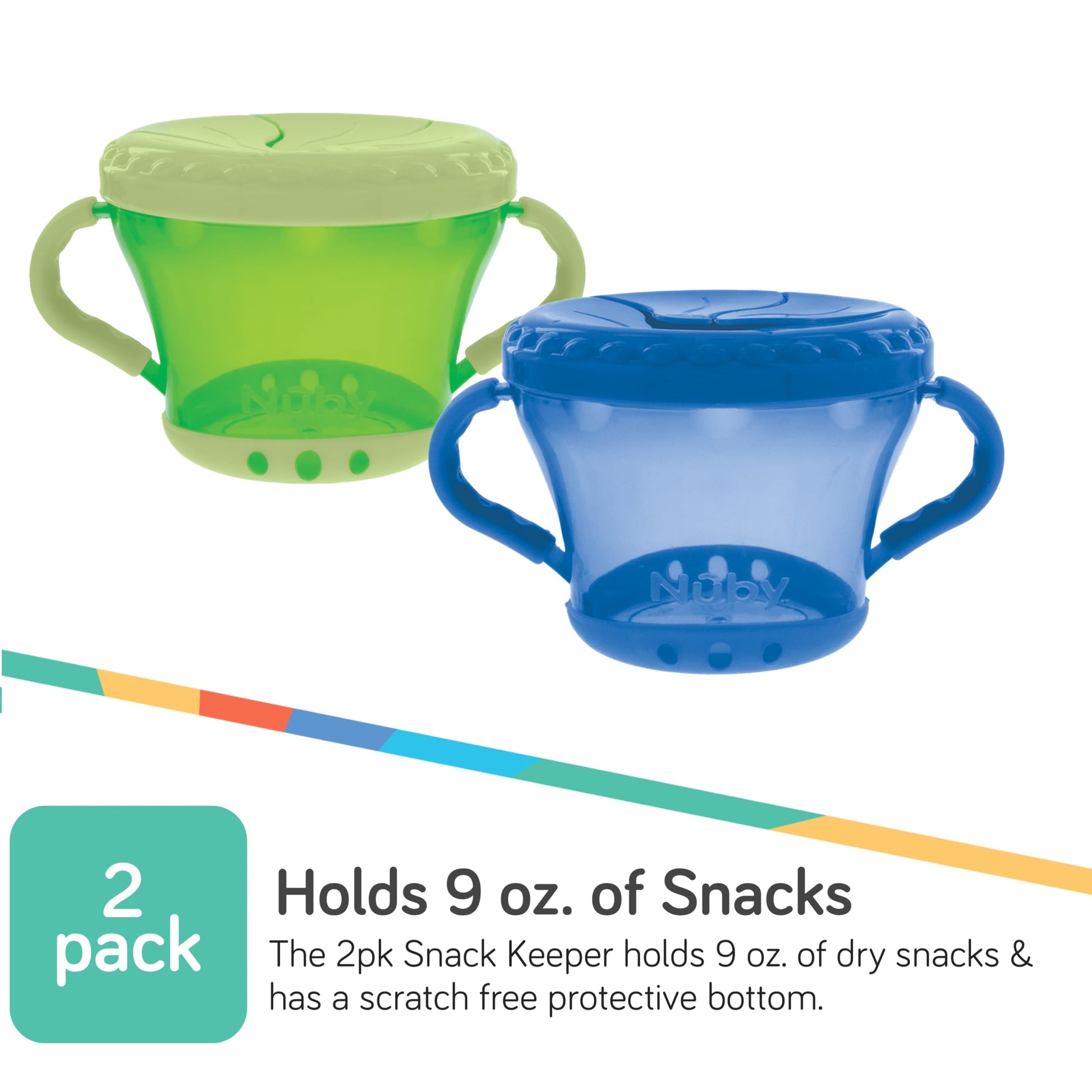 Top view showing the easy-access soft flaps of the Nuby snack container