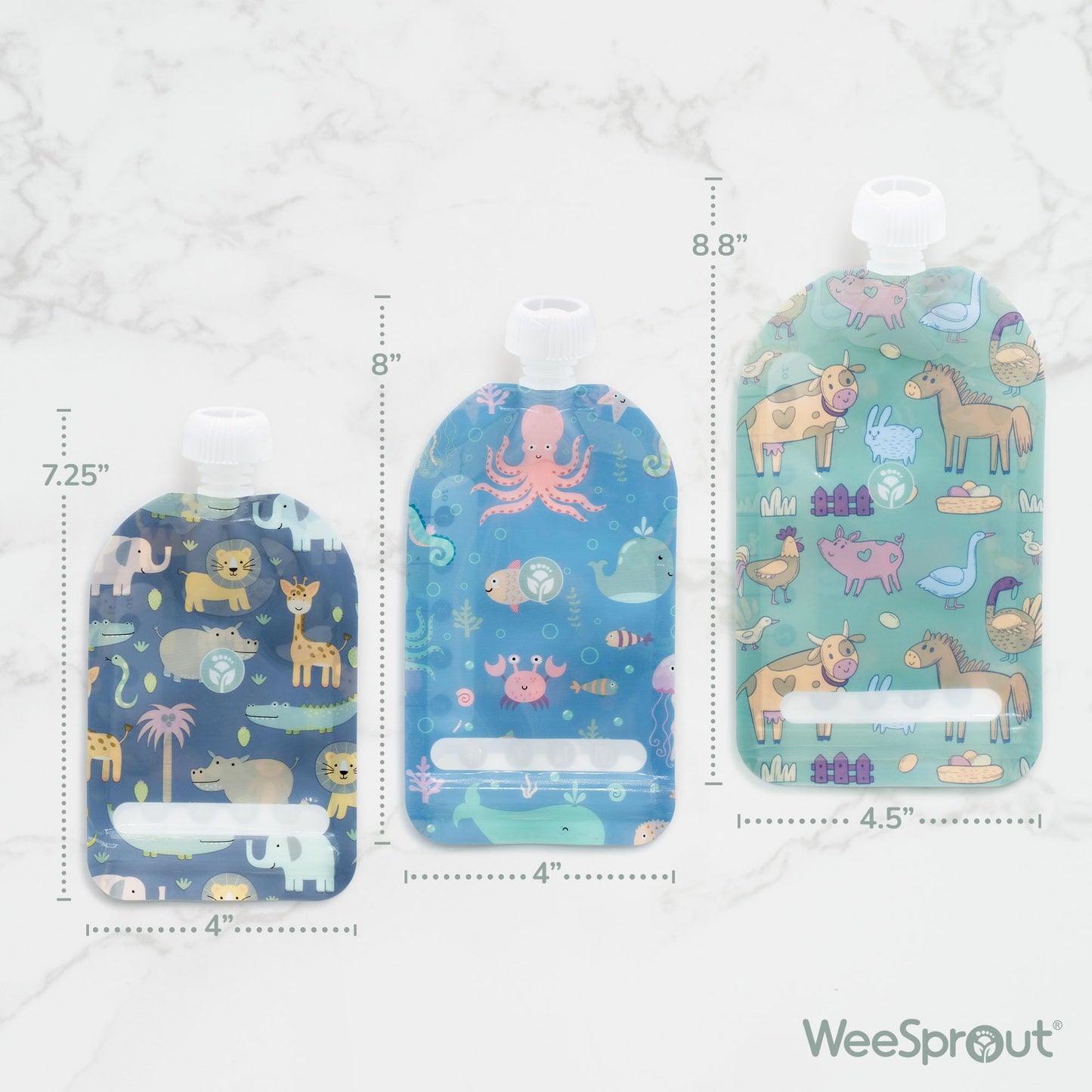 WeeSprout baby food pouches showing double zipper closure
