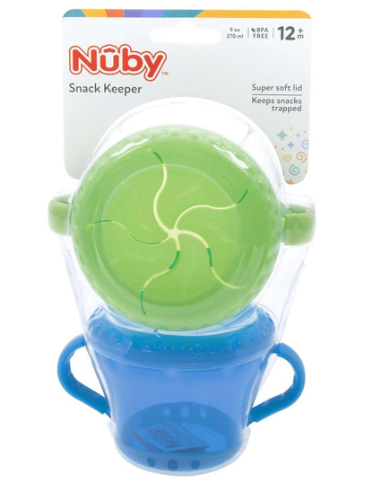 Two Nuby snack containers stacked for storage