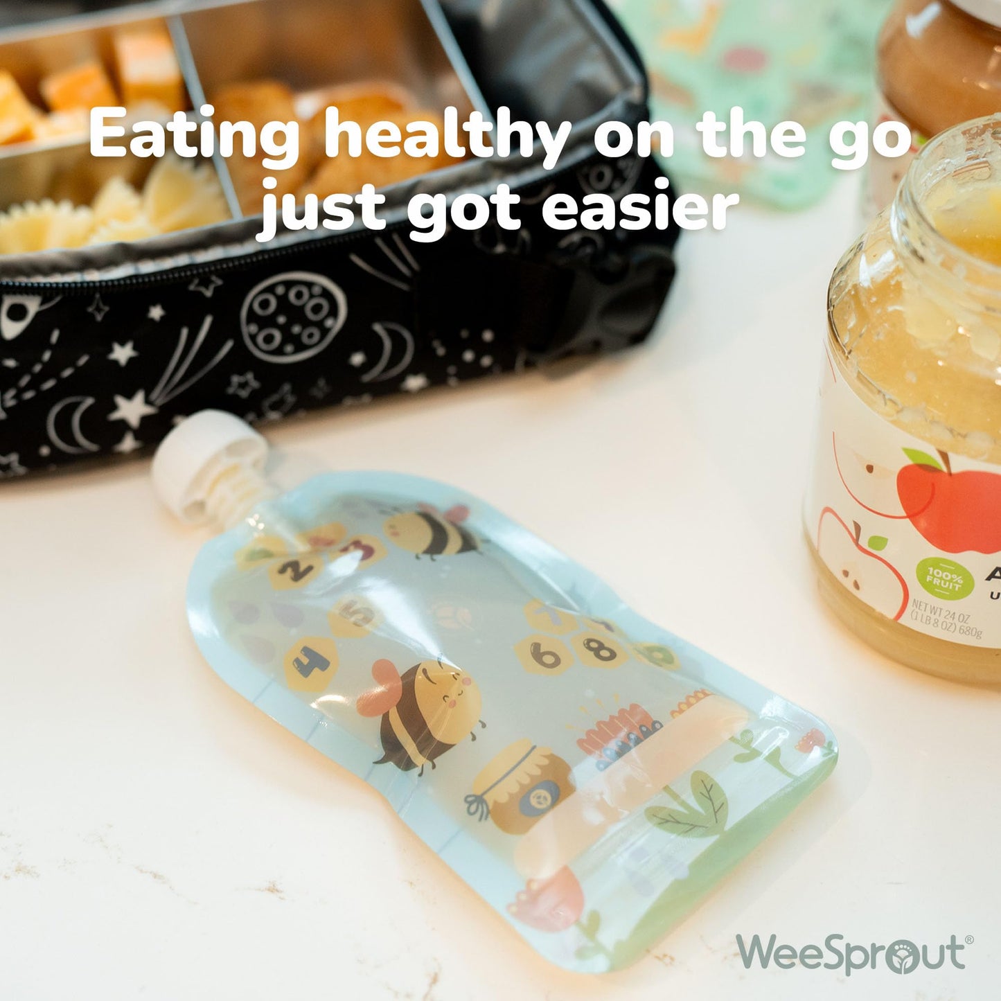 Easy to fill wide opening food storage pouch