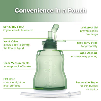 Haakaa reusable pouch filled with organic baby food puree