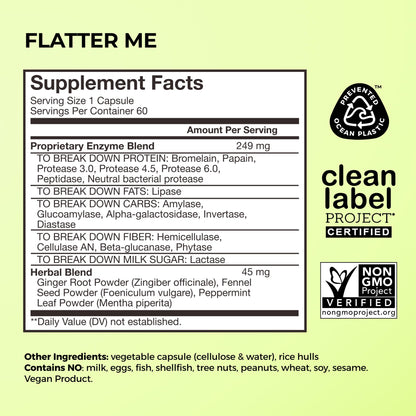 HUM Nutrition Flatter Me supplement packaging box displaying ingredients list