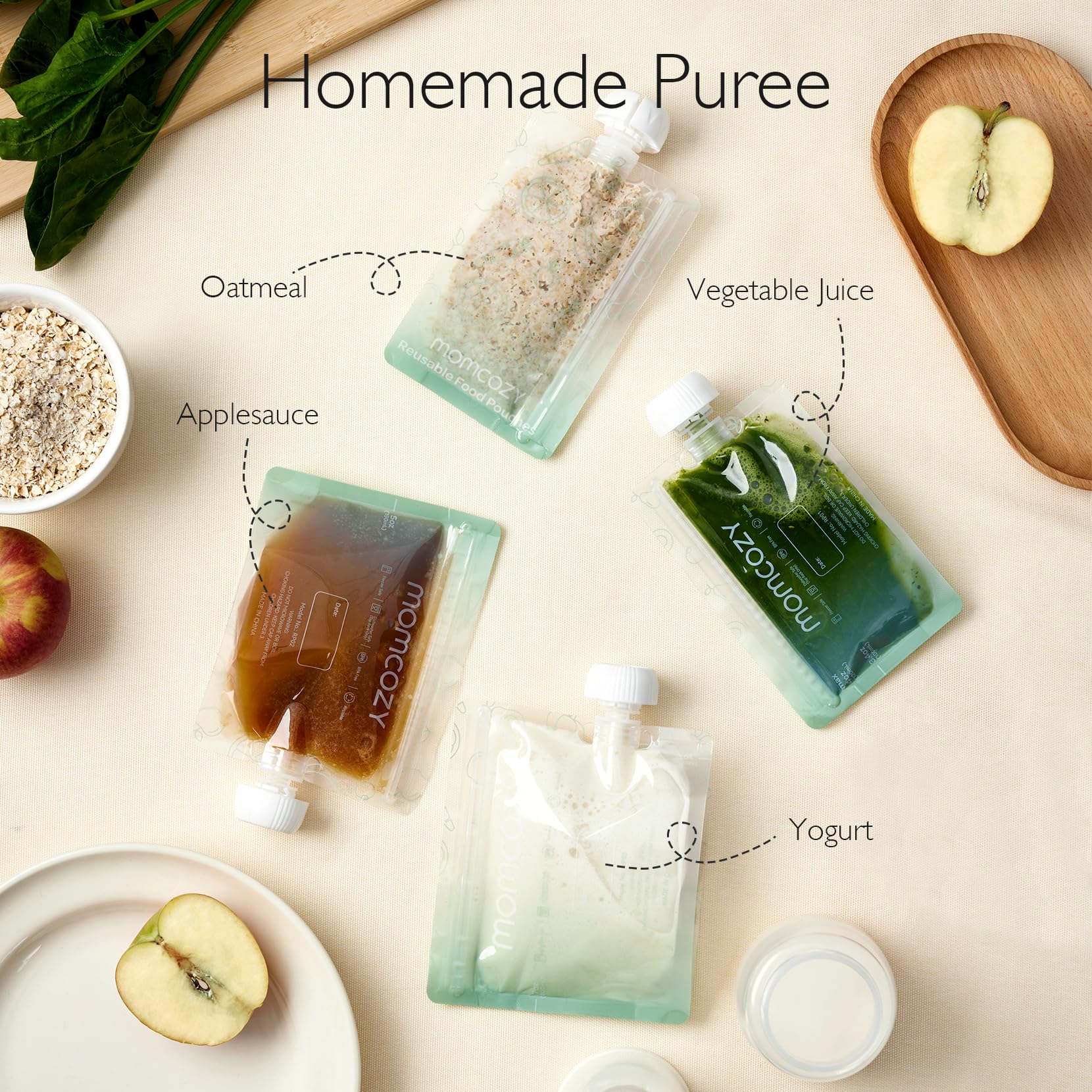 Momcozy refillable squeeze pouches with yogurt filling