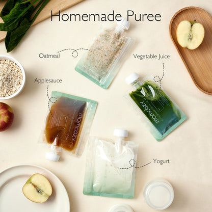Momcozy refillable squeeze pouches with yogurt filling