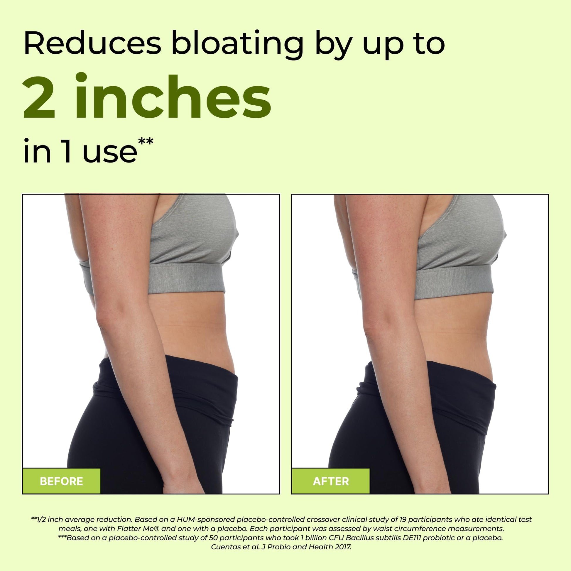 HUM Nutrition Flatter Me anti bloat capsules showing recommended usage directions