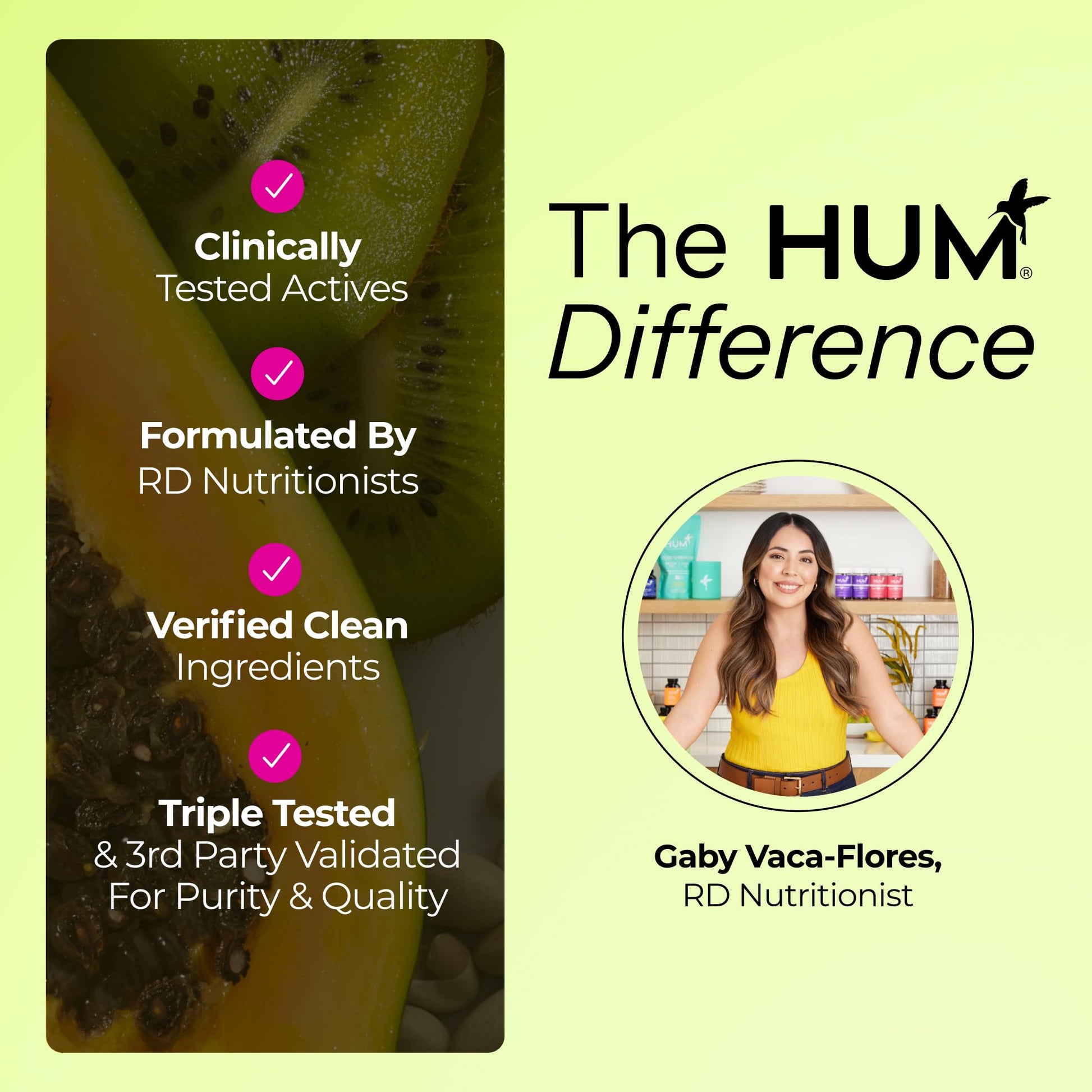 HUM Flatter Me herbal blend capsules with ginger and peppermint text