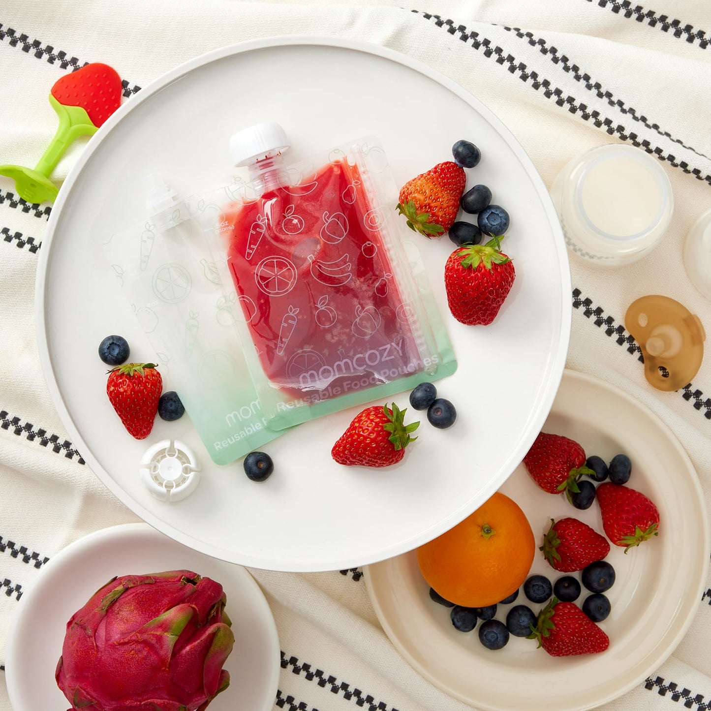 Momcozy food pouches showing self standing base design