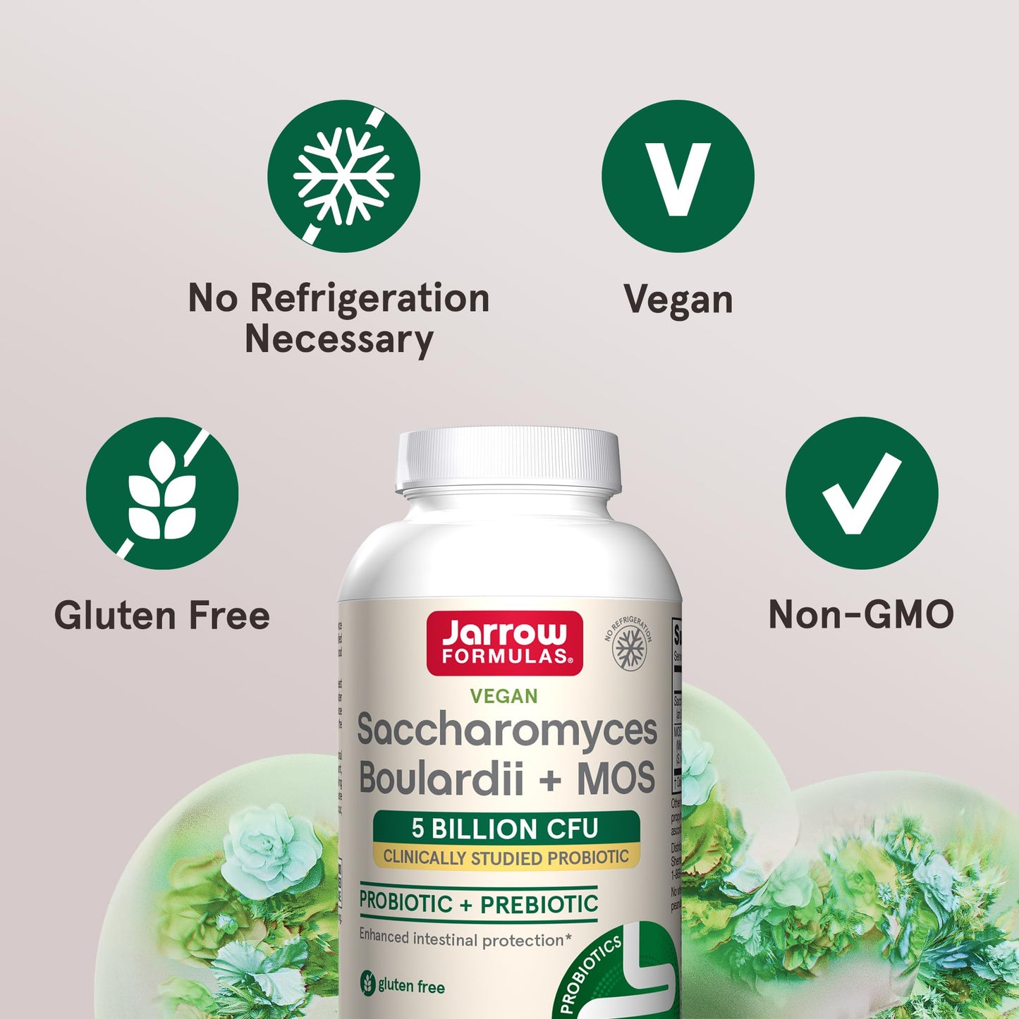 Jarrow Formulas MOS prebiotic and probiotic yeast capsules container side view directions