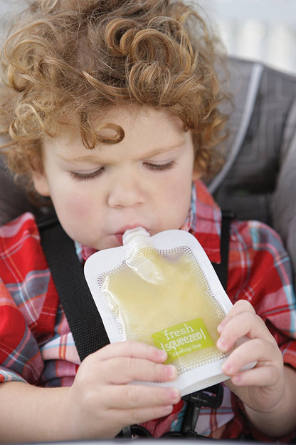 Labeled back panel on Infantino baby food pouch