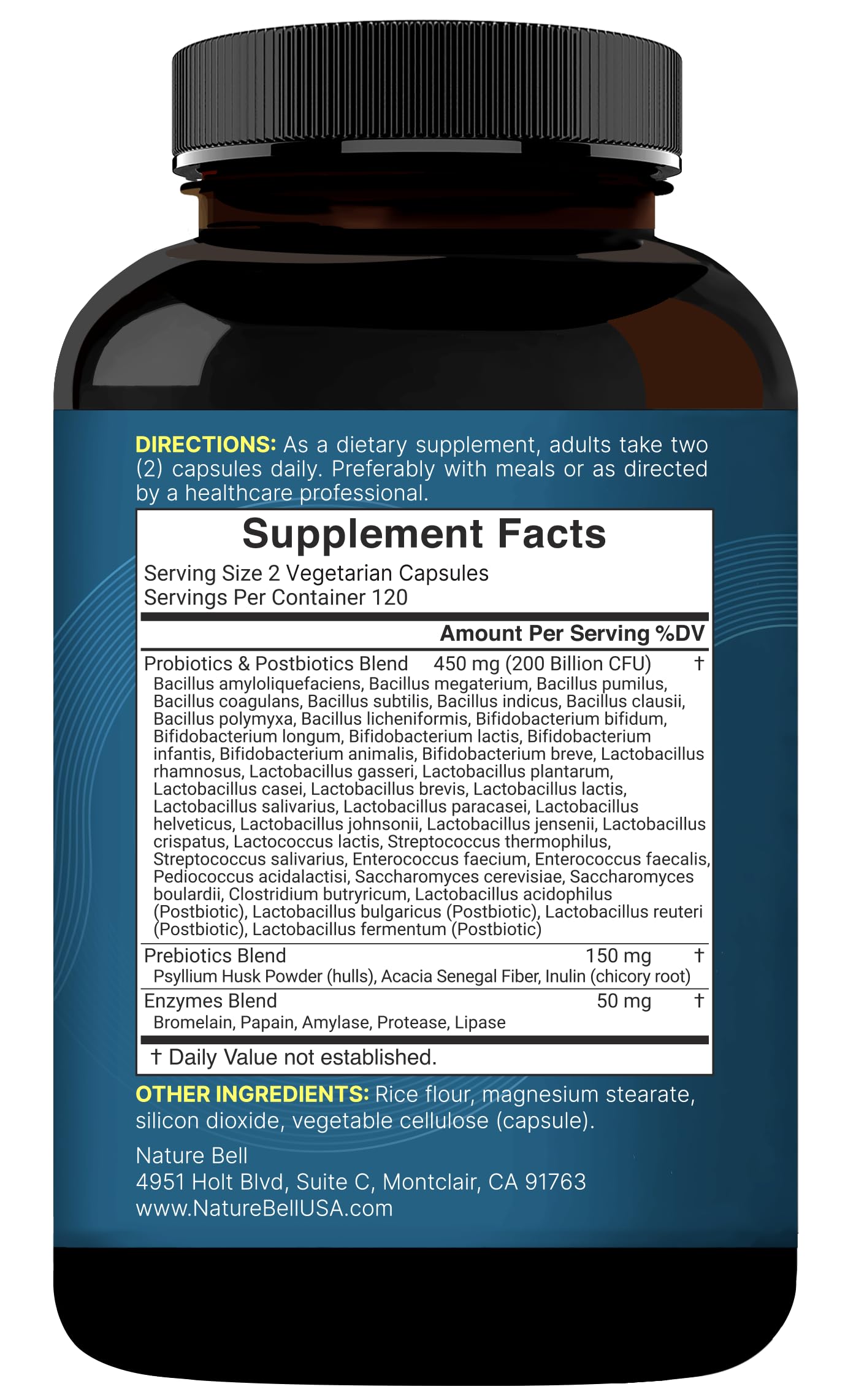 Close up view of allergen free digestive health capsules by NatureBell USA